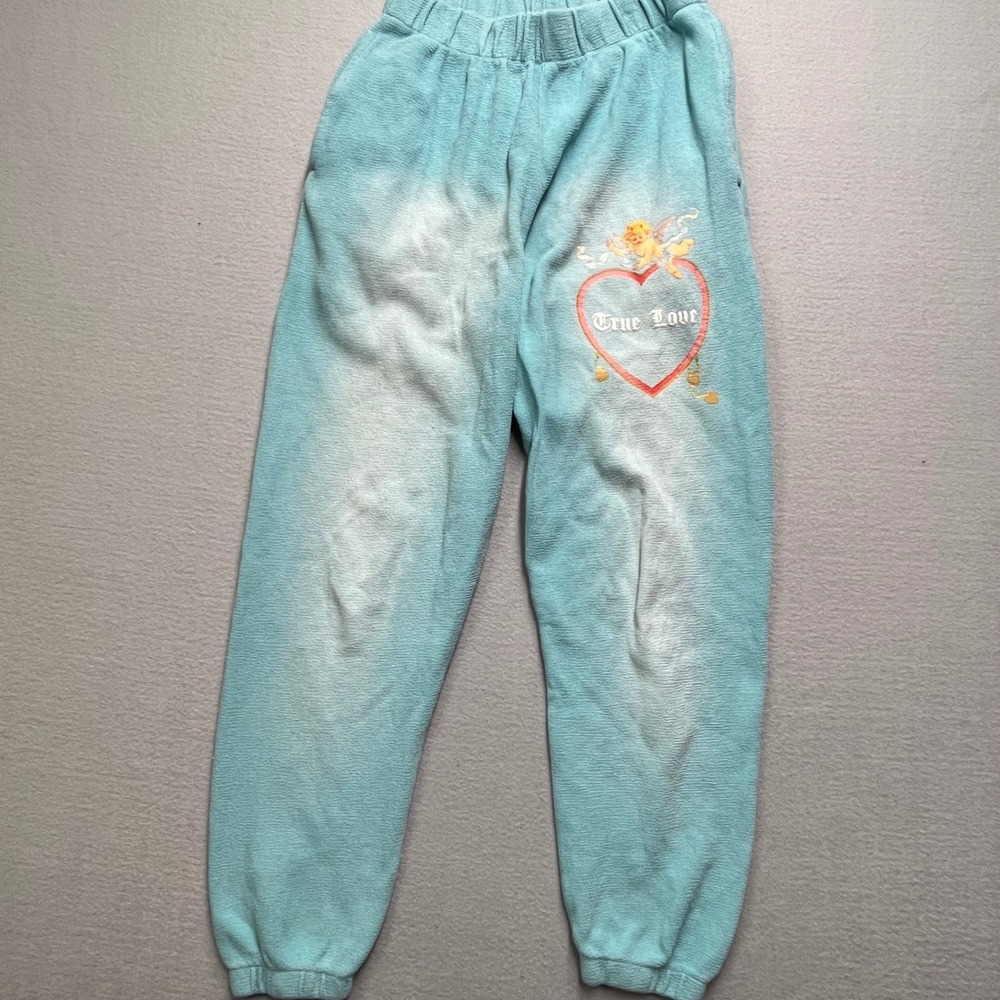 Boys Lie True Love Blue Mineral Wash Graphic Jogger Sweatpants Womens Small